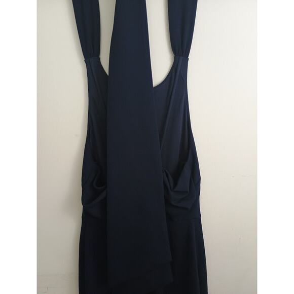 Anthropologie BHLDN Gown Women 8 Blue London Crepe Tie Back Slit Glam Maxi Dress - Picture 9 of 15